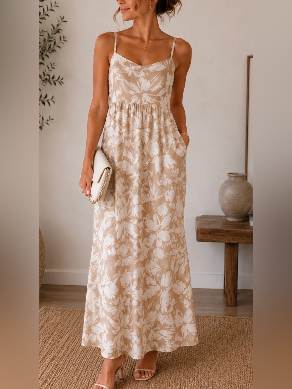 Monteau Linen Blend Floral Tropical Print Maxi Size Small